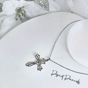 Choker Necklace 18K White Gold Cross Titanium on 925 Sterling Silver